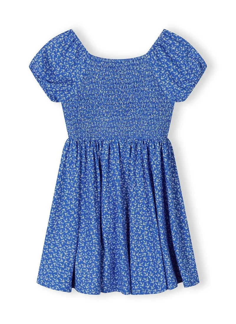 MINOTI Girls blue floral dress short sleeve square neck elastic back